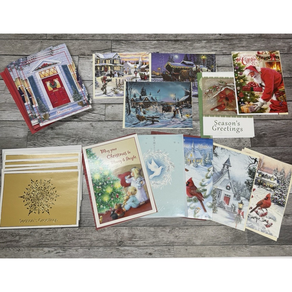 50 Assorted Christmas Greeting Cards with Messages and Envelopes New